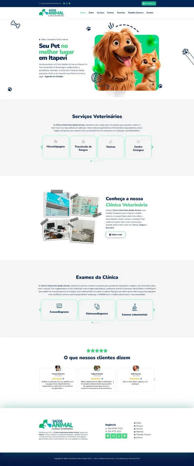 Site Clínica Saúde Animal desenvolvido pela Agência Alexandre Koch, de Avaré-SP